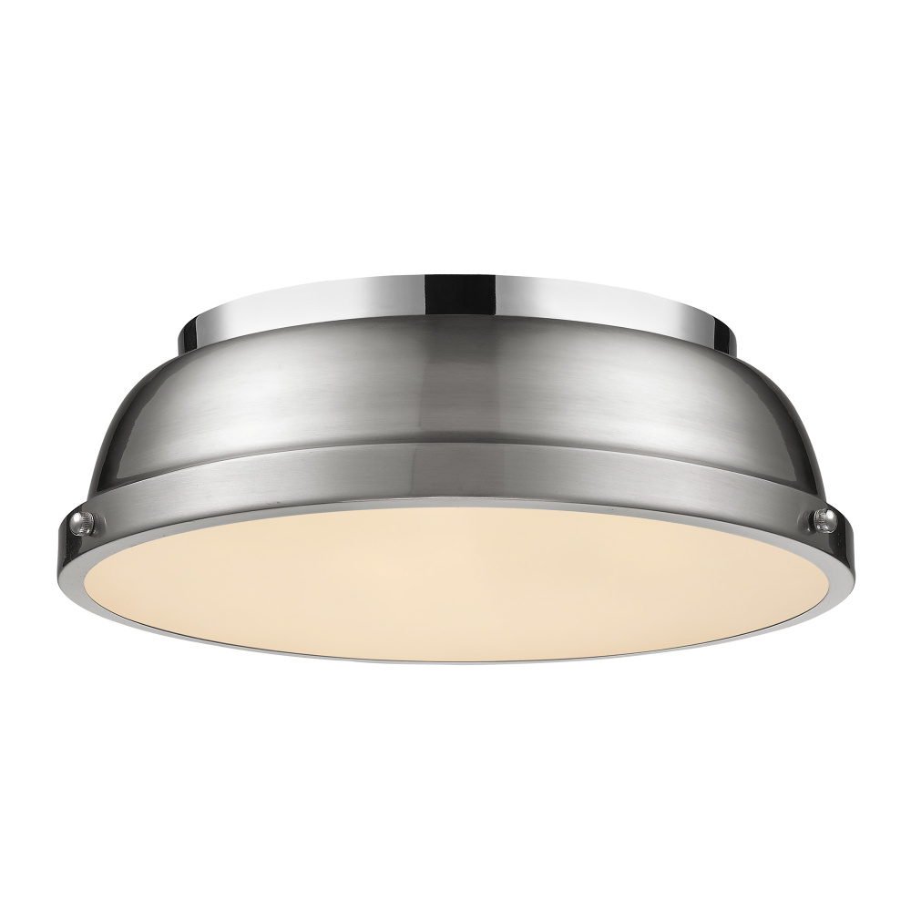 Yep by Golden Lighting Duncan 2-light Flush Mount in Chrome and Pewter shade